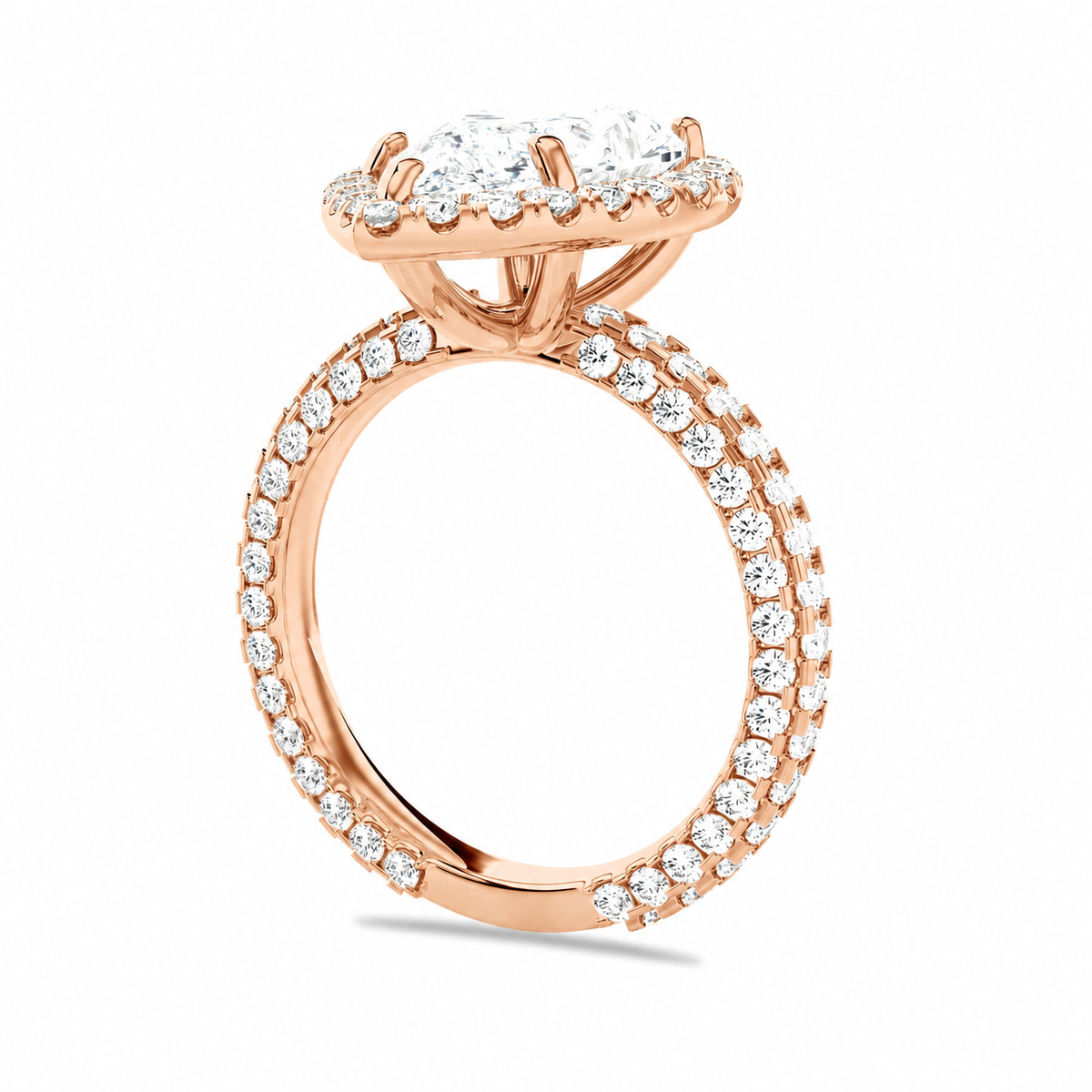 Alexa pear halo engagement ring three-quarter view in rose gold