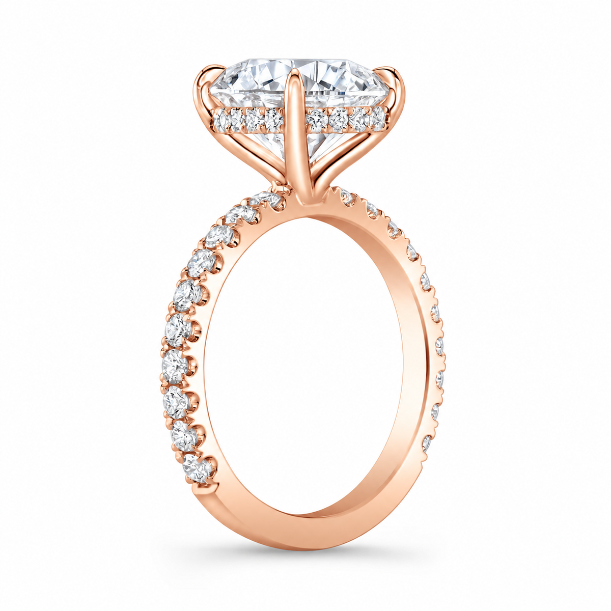 Amber engagement ring, rose gold, side view