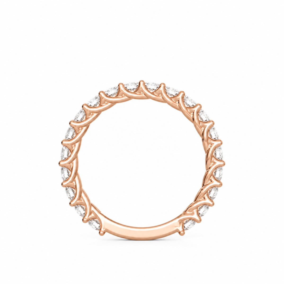 Melanie women’s diamond wedding band, front view, rose gold