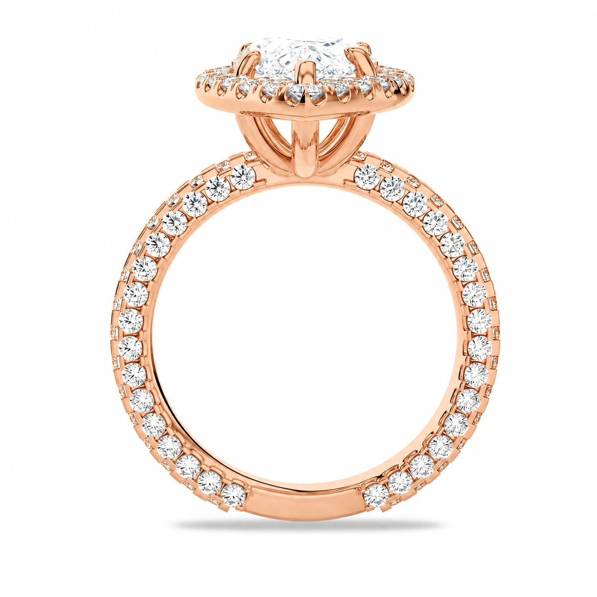 Alexa pear halo engagement ring side profile in rose gold