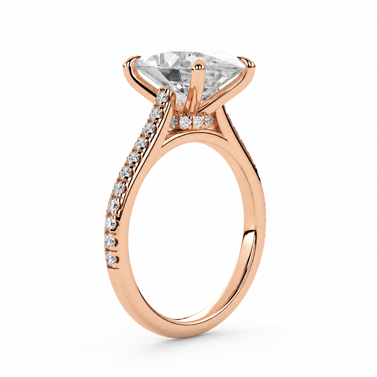 Amaya oval engagement ring profile view in rose gold