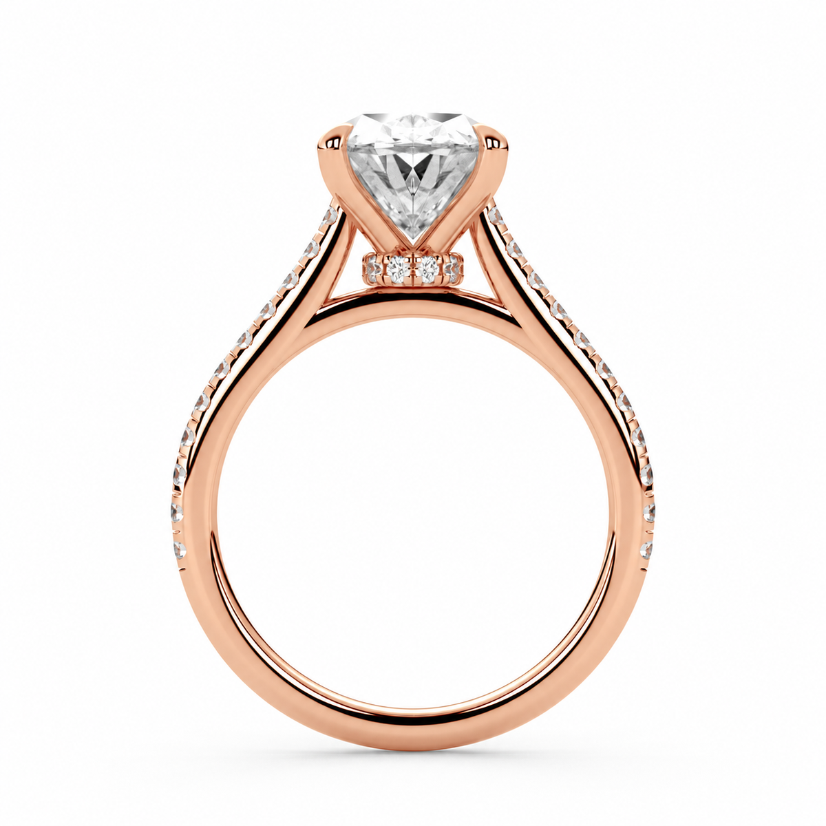 Amaya oval engagement ring straight side view in rose gold