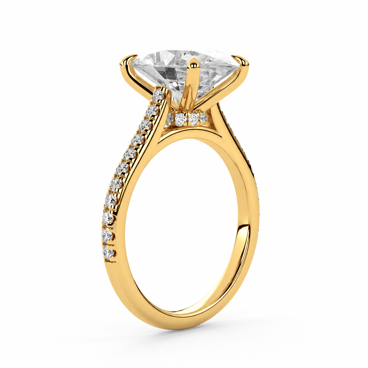 Amaya oval engagement ring profile view in yellow gold