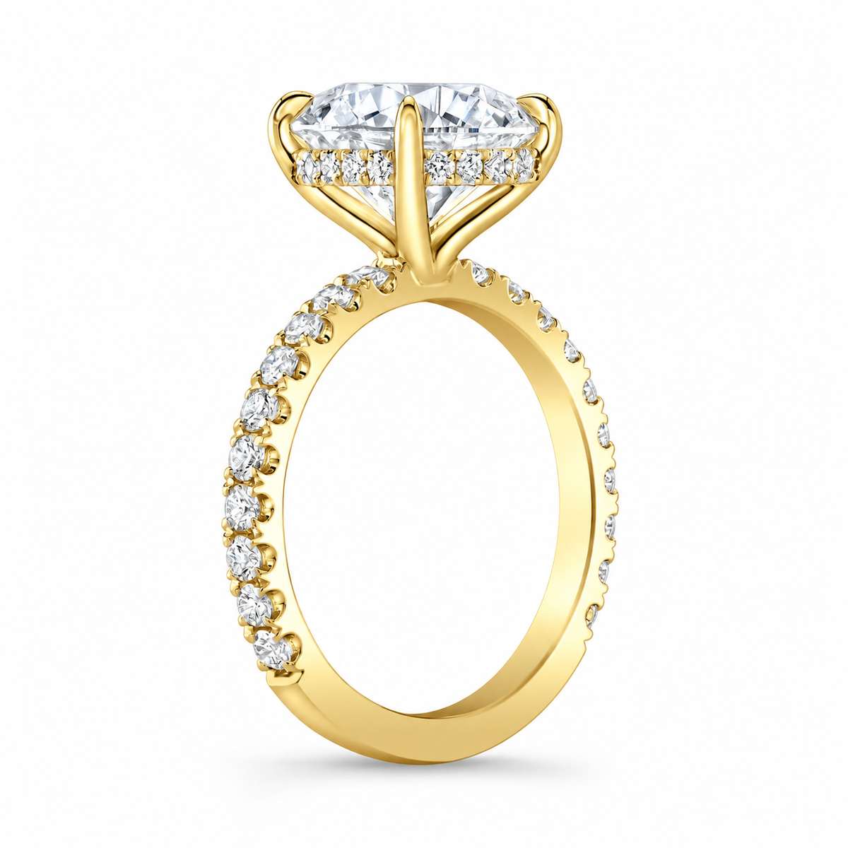 Amber engagement ring, yellow gold, side view