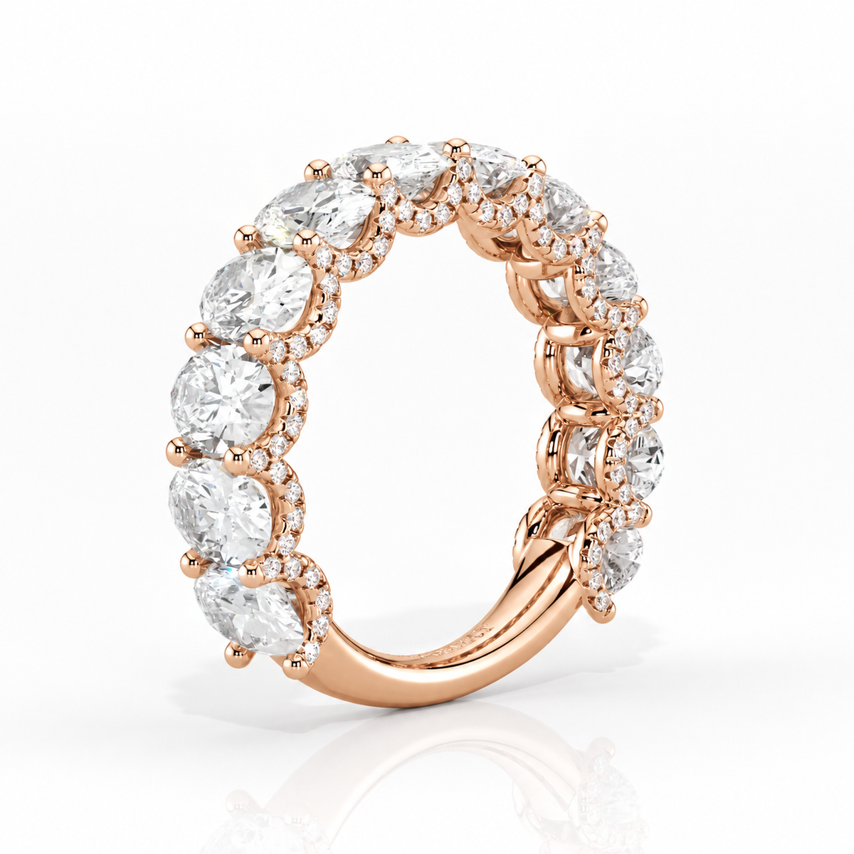 Amy wedding band angled view in rose gold