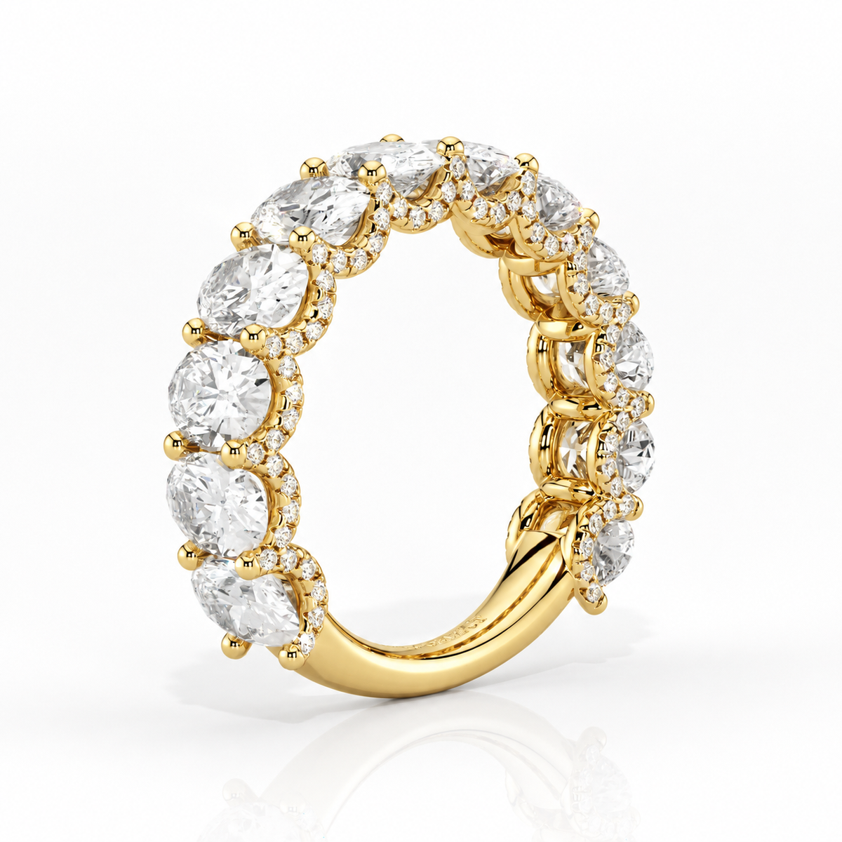 Amy wedding band angled view in yellow gold