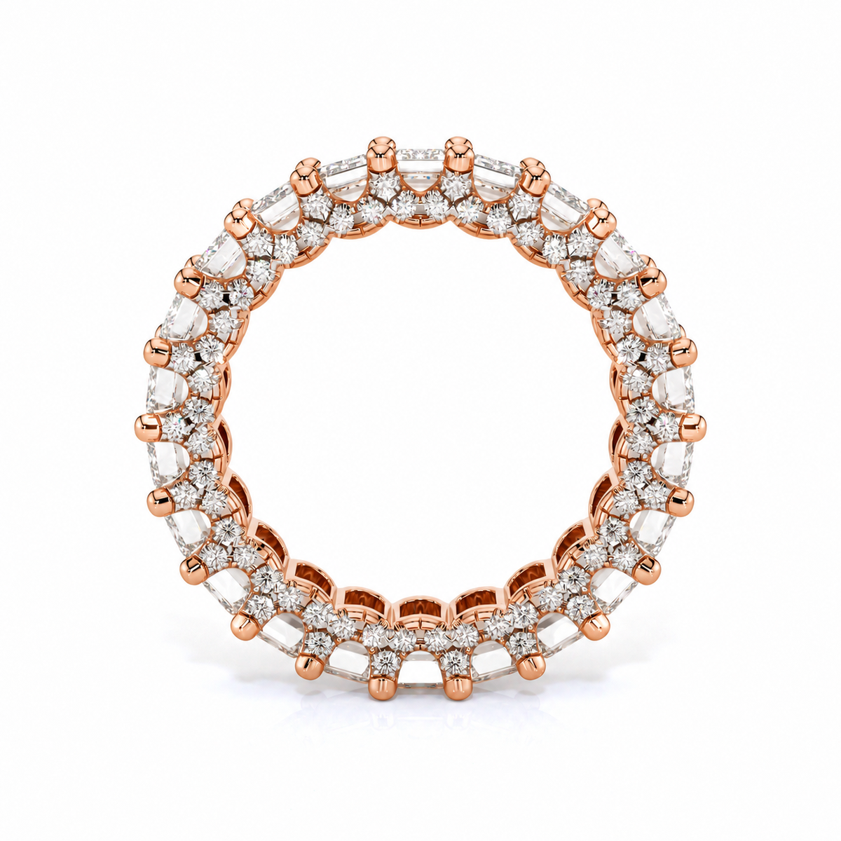 Ava emerald diamond wedding band, front view, rose gold