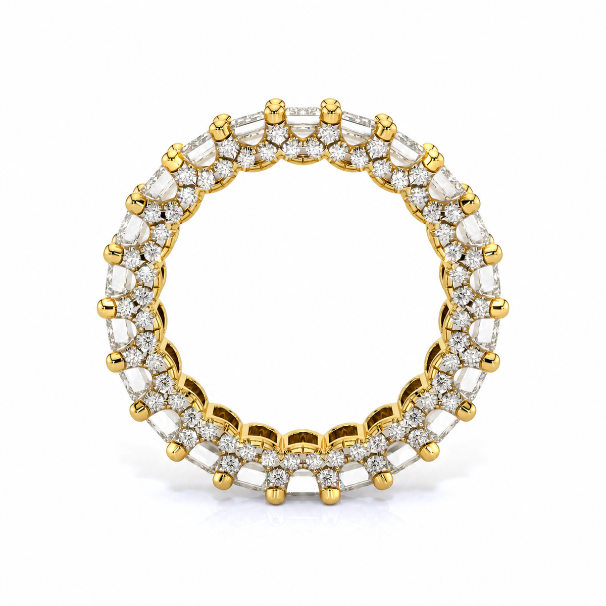 Ava emerald diamond wedding band, front view, yellow gold