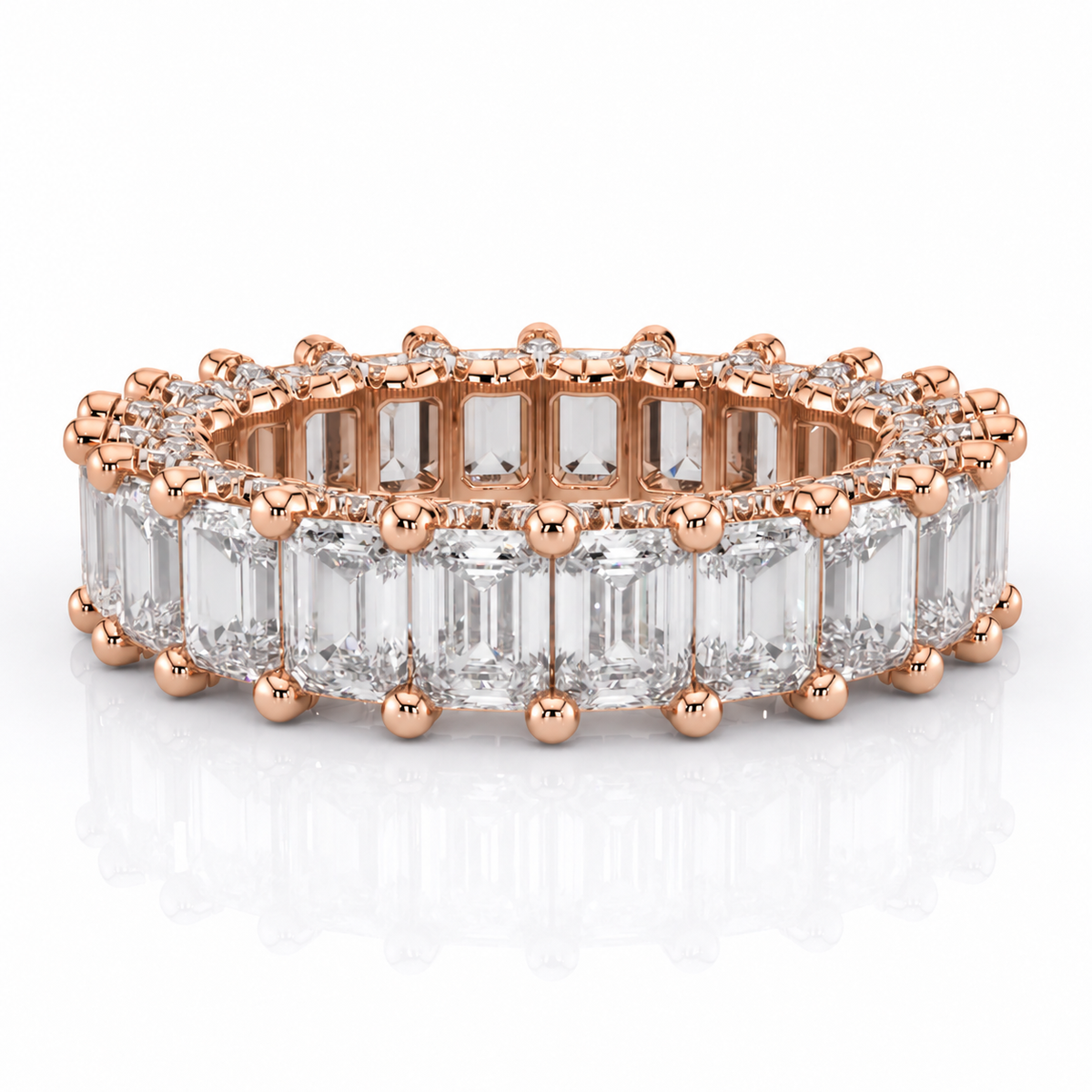 Ava emerald diamond wedding band, side view, rose gold