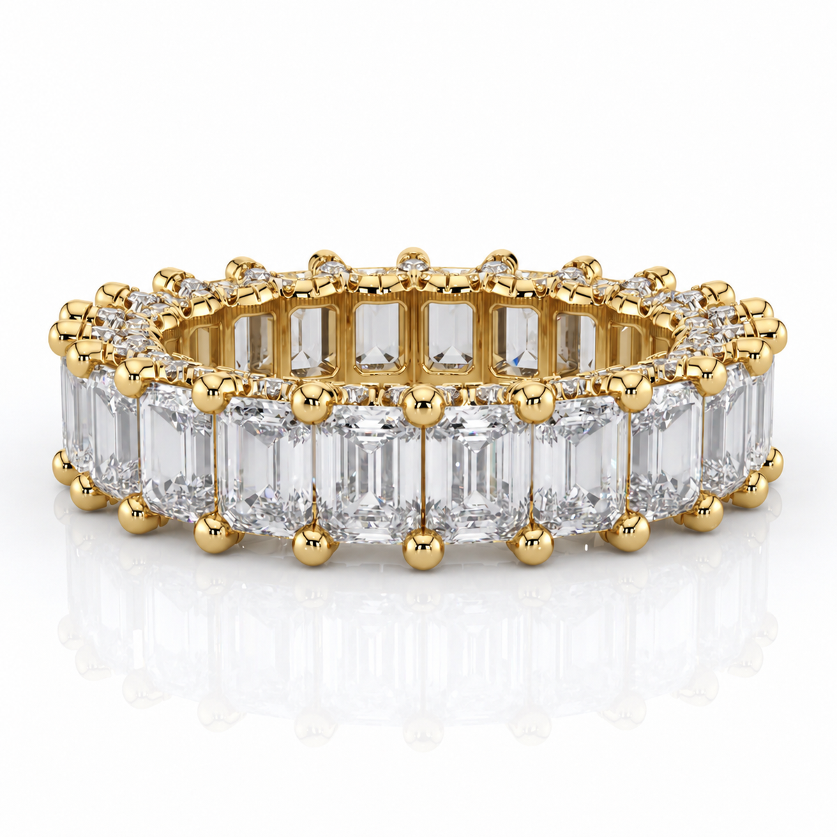 Ava emerald diamond wedding band, side view, yellow gold