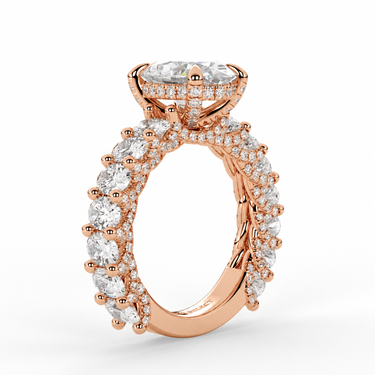 Dahlia engagement ring angled profile in rose gold