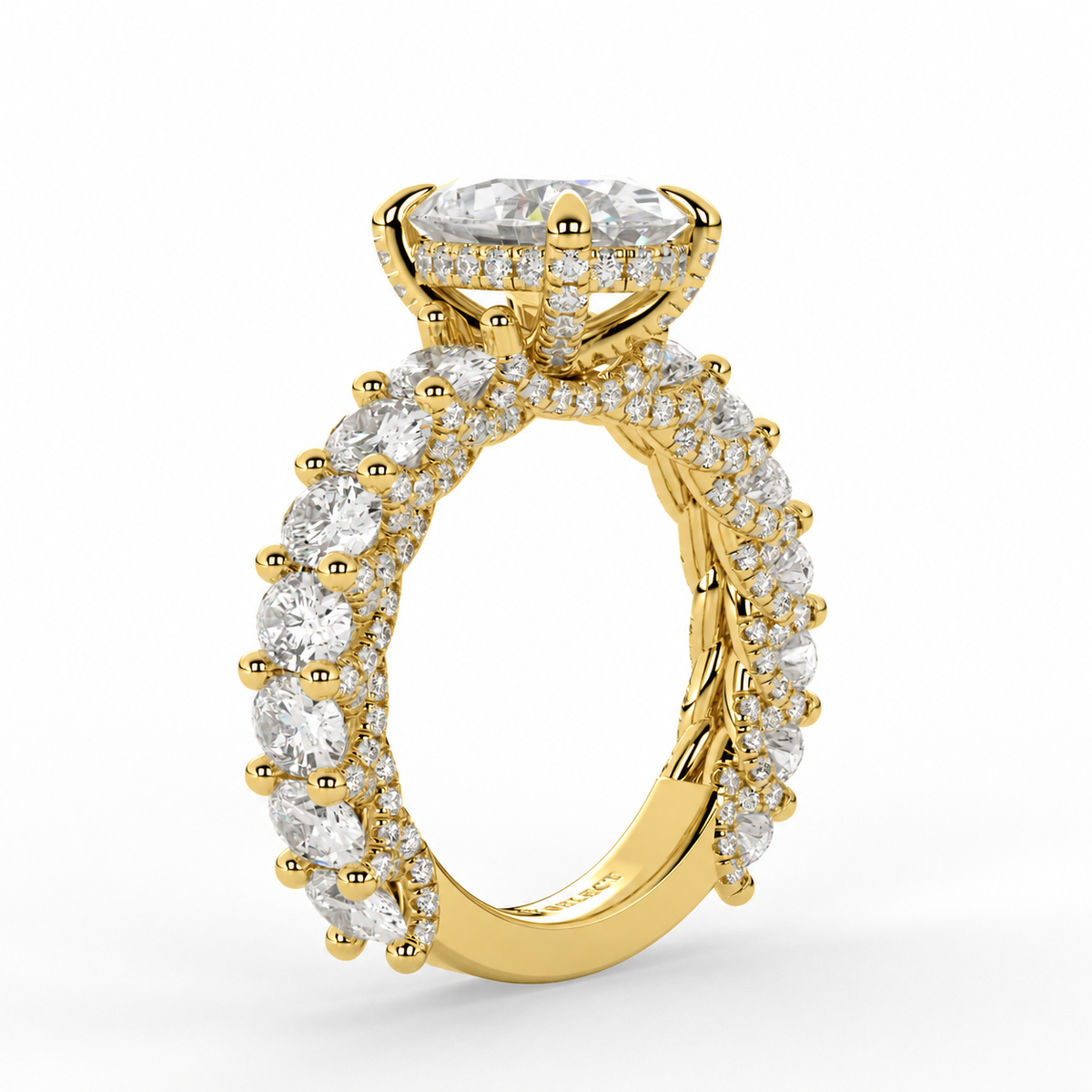 Dahlia engagement ring angled profile in yellow gold