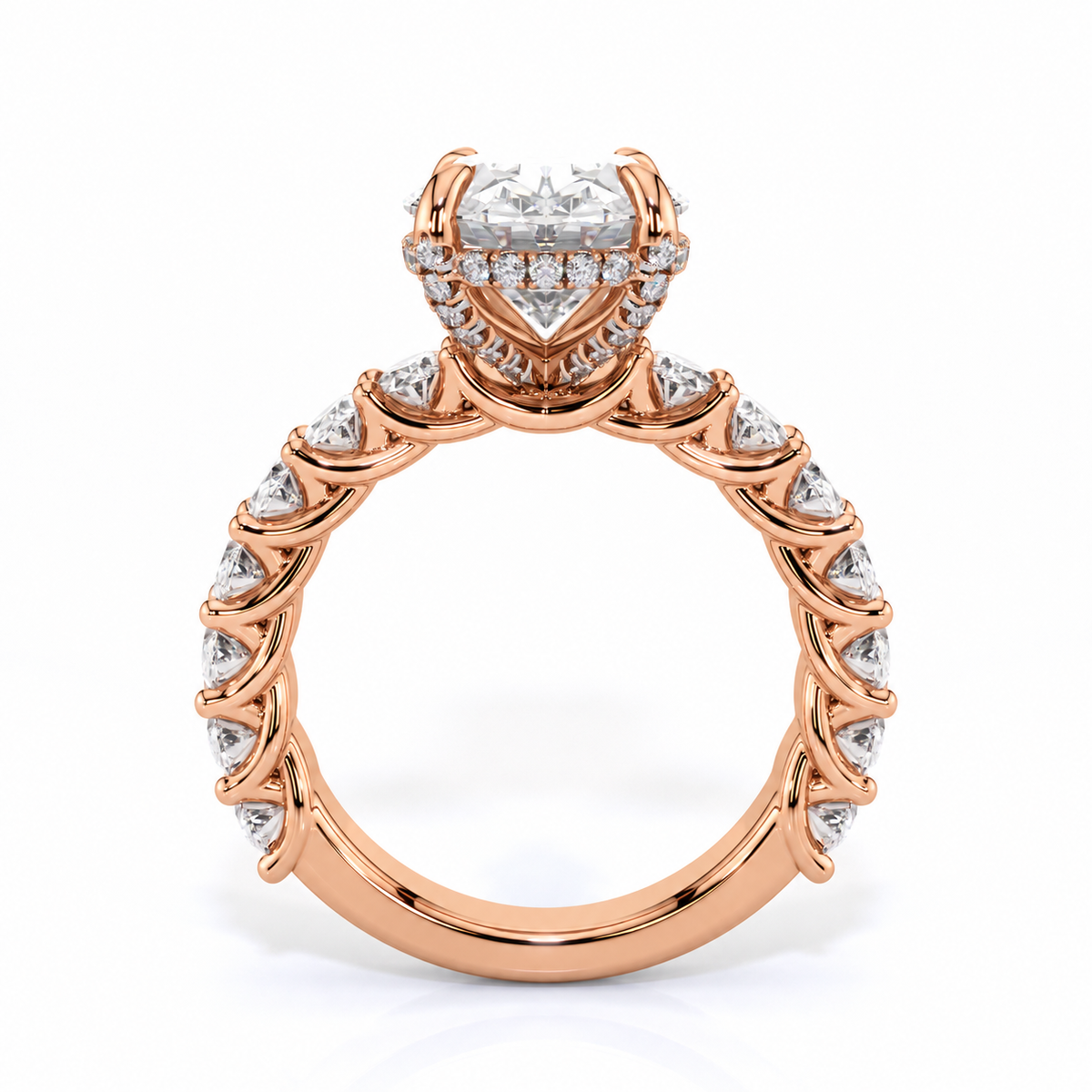 Desire engagement ring side view in rose gold