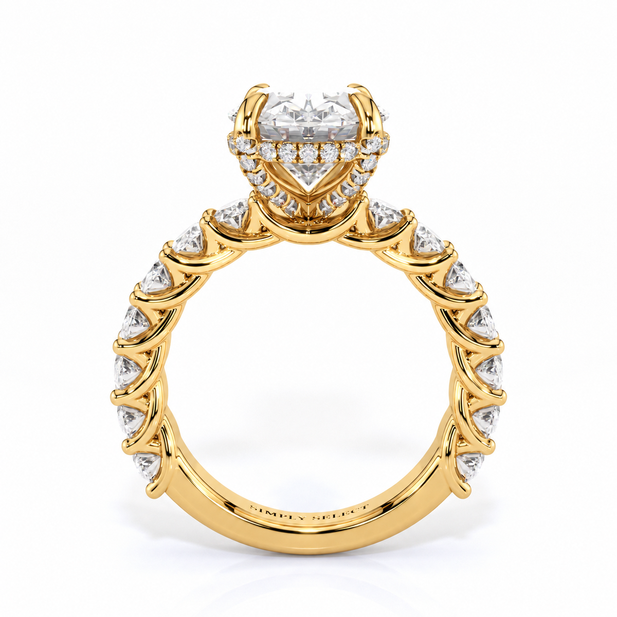 Desire engagement ring side view in yellow gold