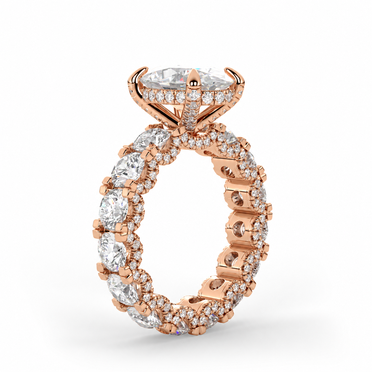 Iris engagement ring angled profile in rose gold