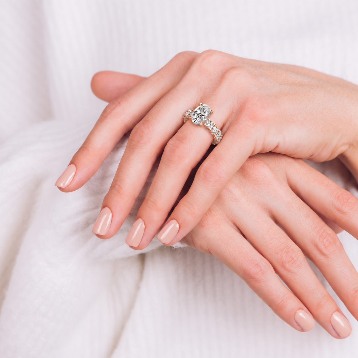 Iris engagement ring lifestyle view in rose gold