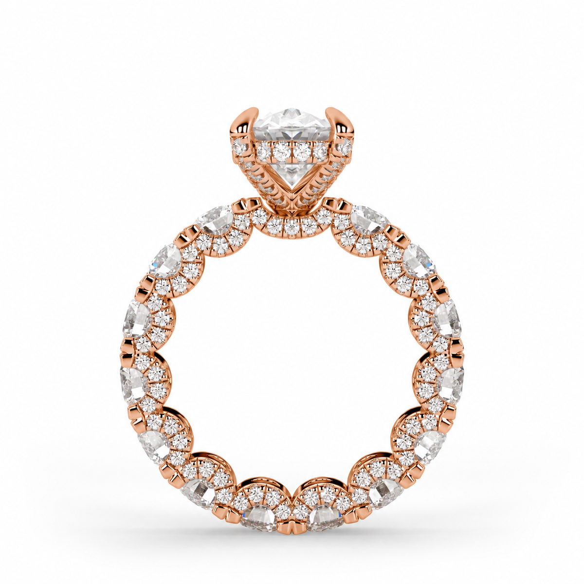 Iris engagement ring side view in rose gold