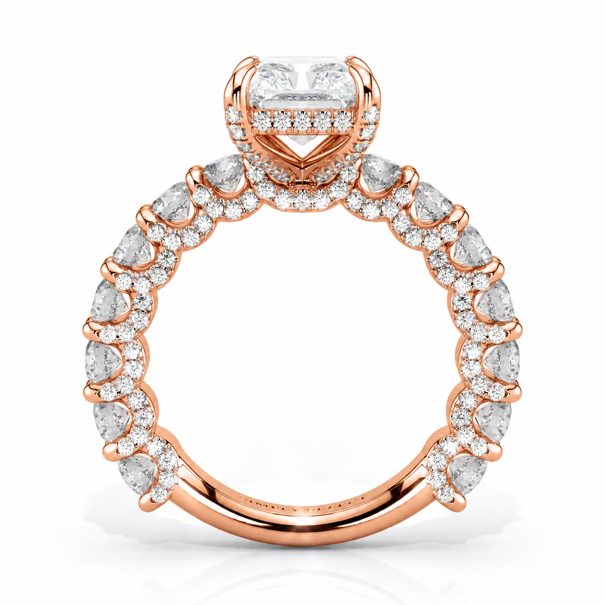 Jade engagement ring, rose gold, straight profile view
