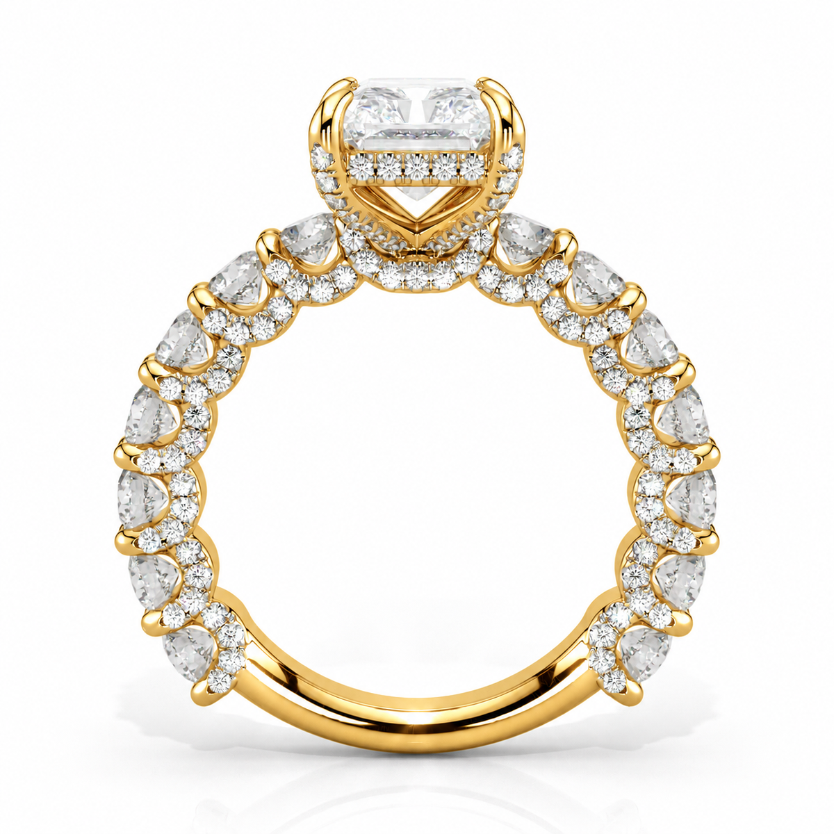 Jade engagement ring, yellow gold, straight profile view