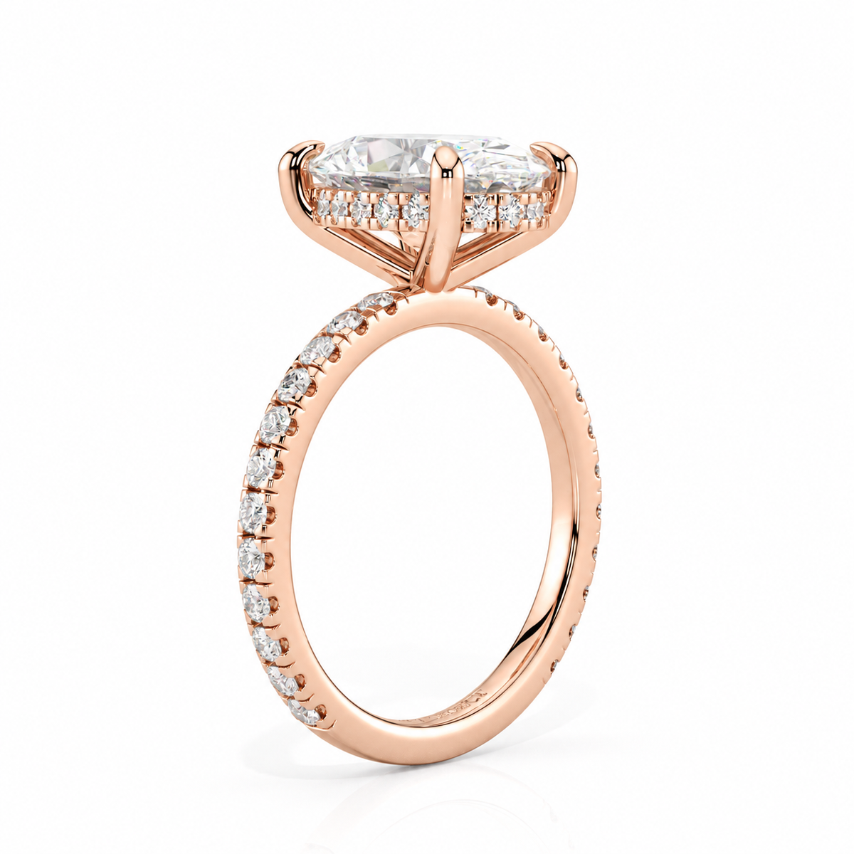 Laura oval engagement ring side profile in rose gold