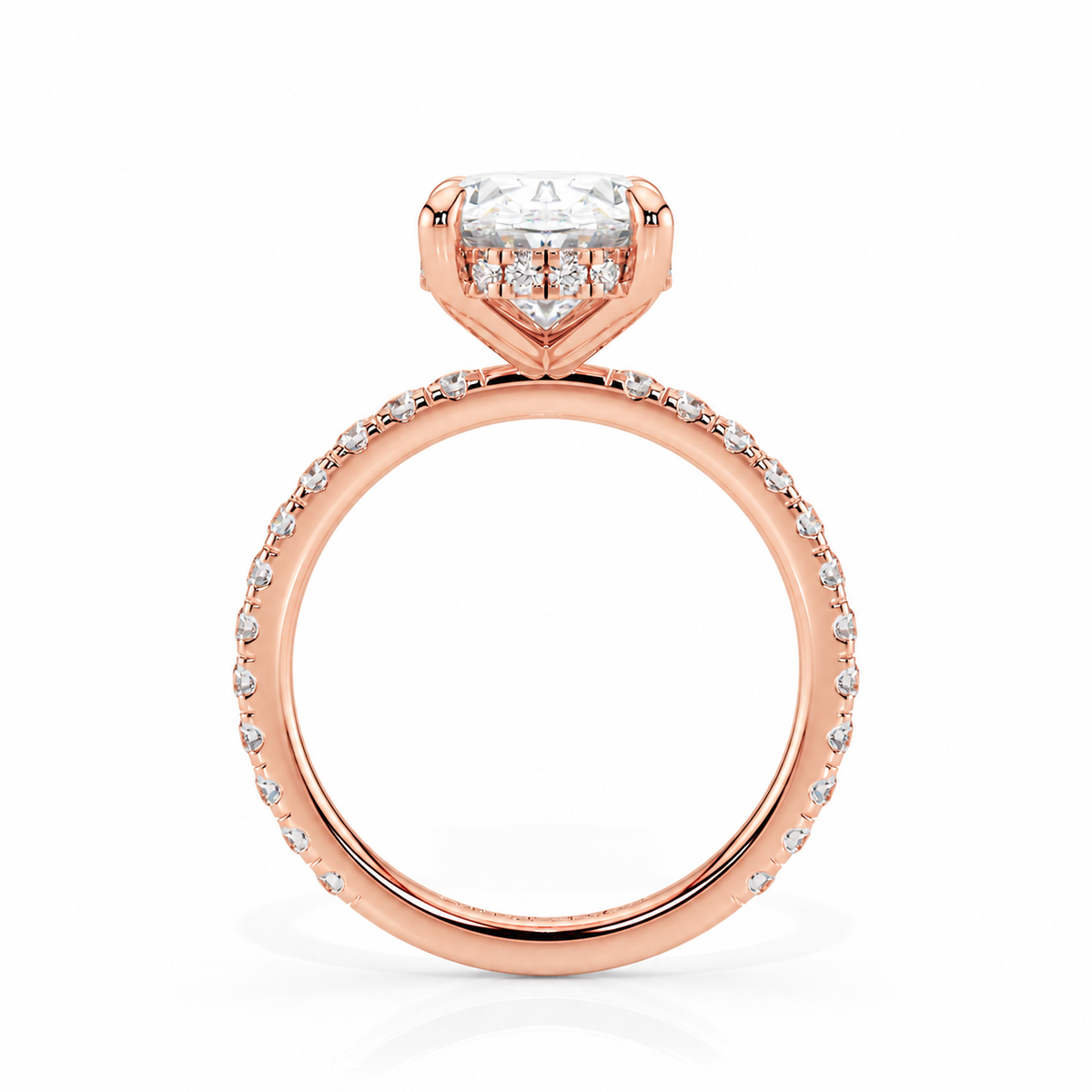 Laura oval engagement ring straight side view in rose gold