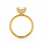 Laura oval engagement ring straight side view in yellow gold