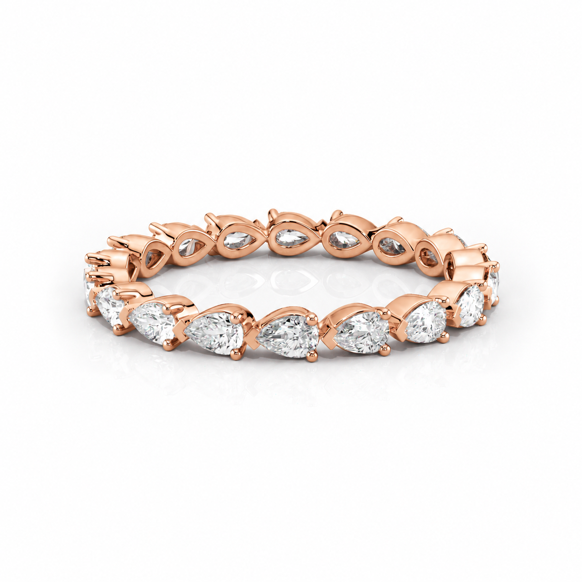 Leah pear diamond eternity band, three-quarter angle, rose gold