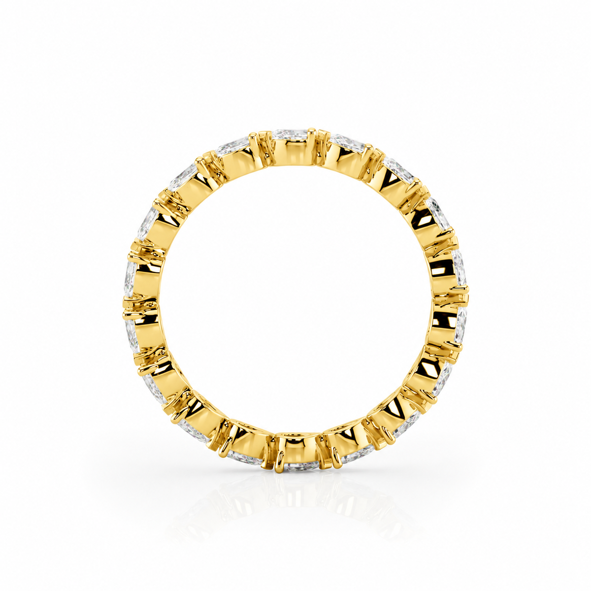 Leah pear diamond eternity band, back view, yellow gold