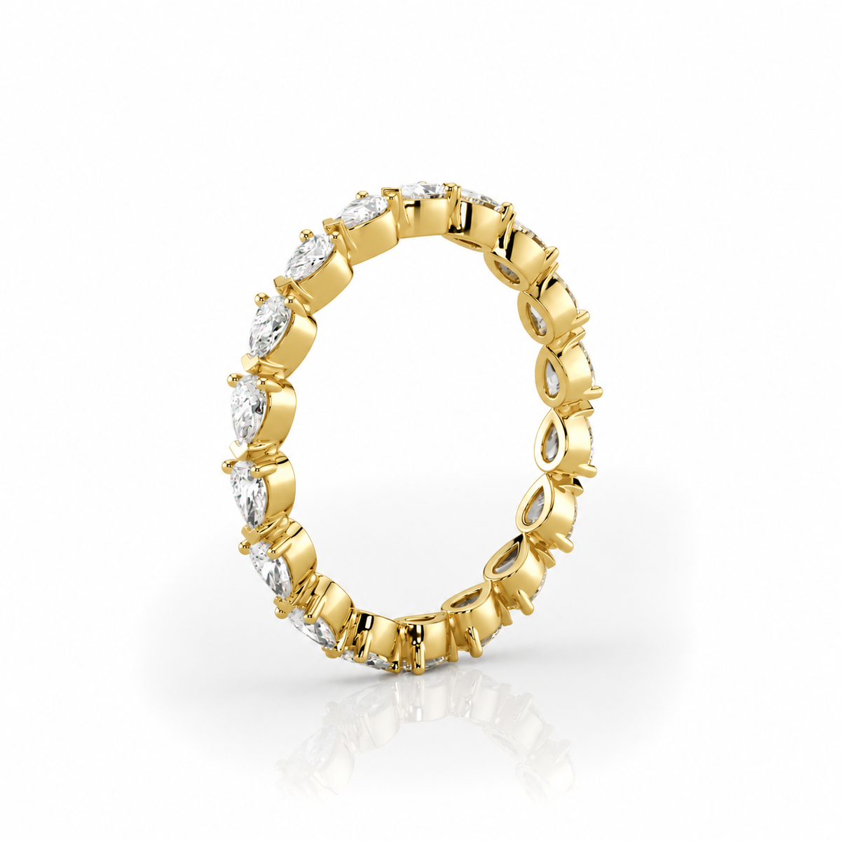 Leah pear diamond eternity band, upright angle, yellow gold