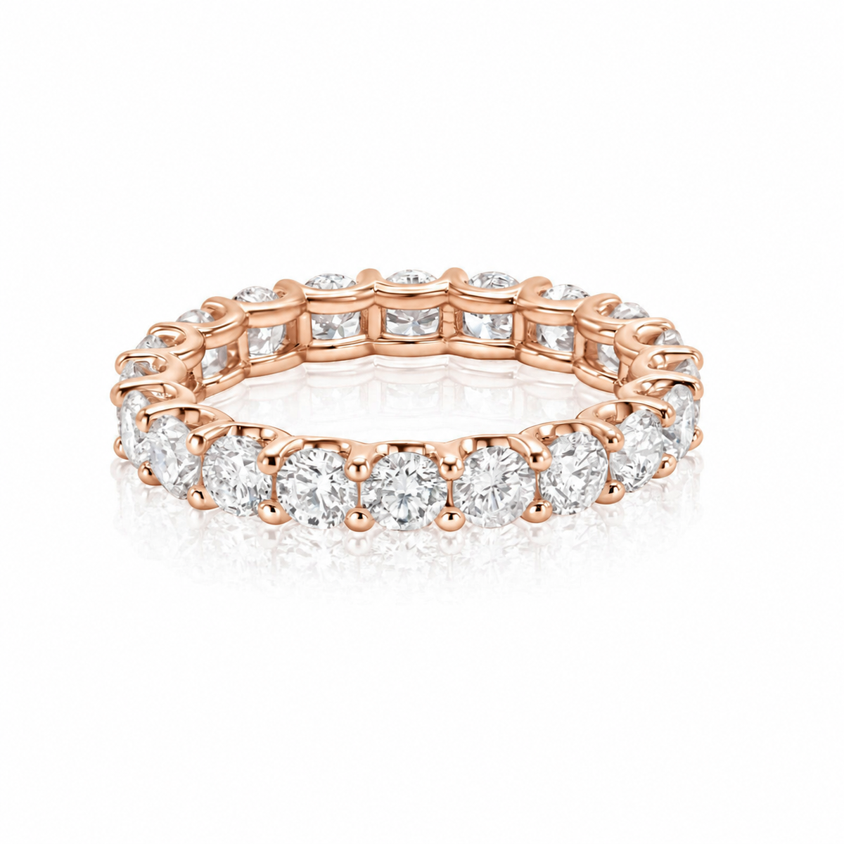 Lucy women’s diamond wedding band, three-quarter angle, rose gold