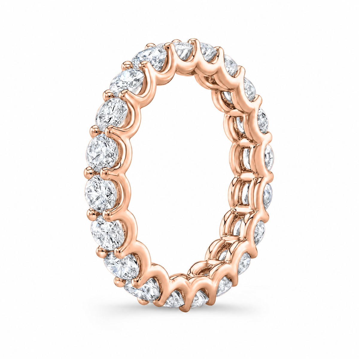 Lucy women’s diamond wedding band, profile view, rose gold