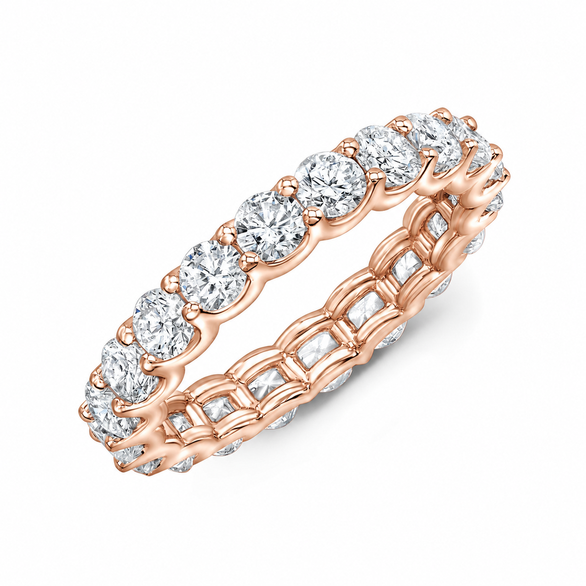 Lucy women’s diamond wedding band, upright angle, rose gold