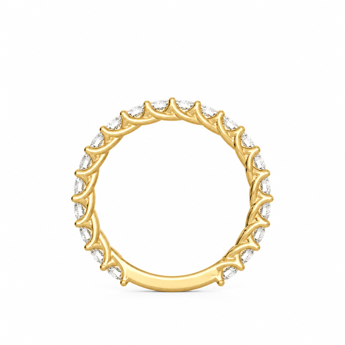 Melanie women’s diamond wedding band, front view, yellow gold