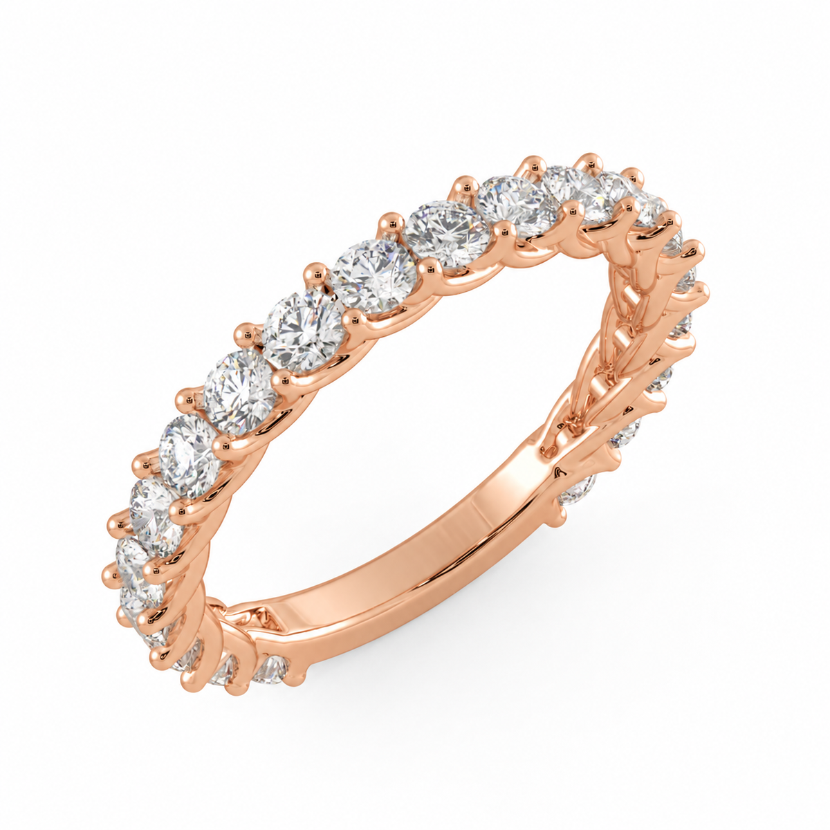 Melanie women’s diamond wedding band, upright angle, yellow gold