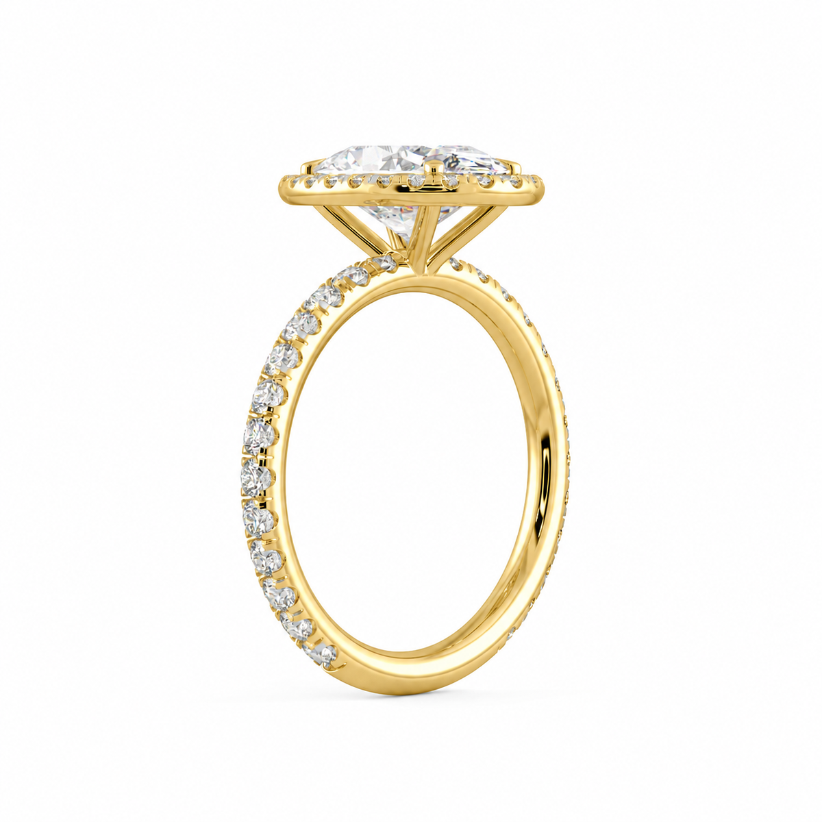 Mia engagement ring side view in yellow gold