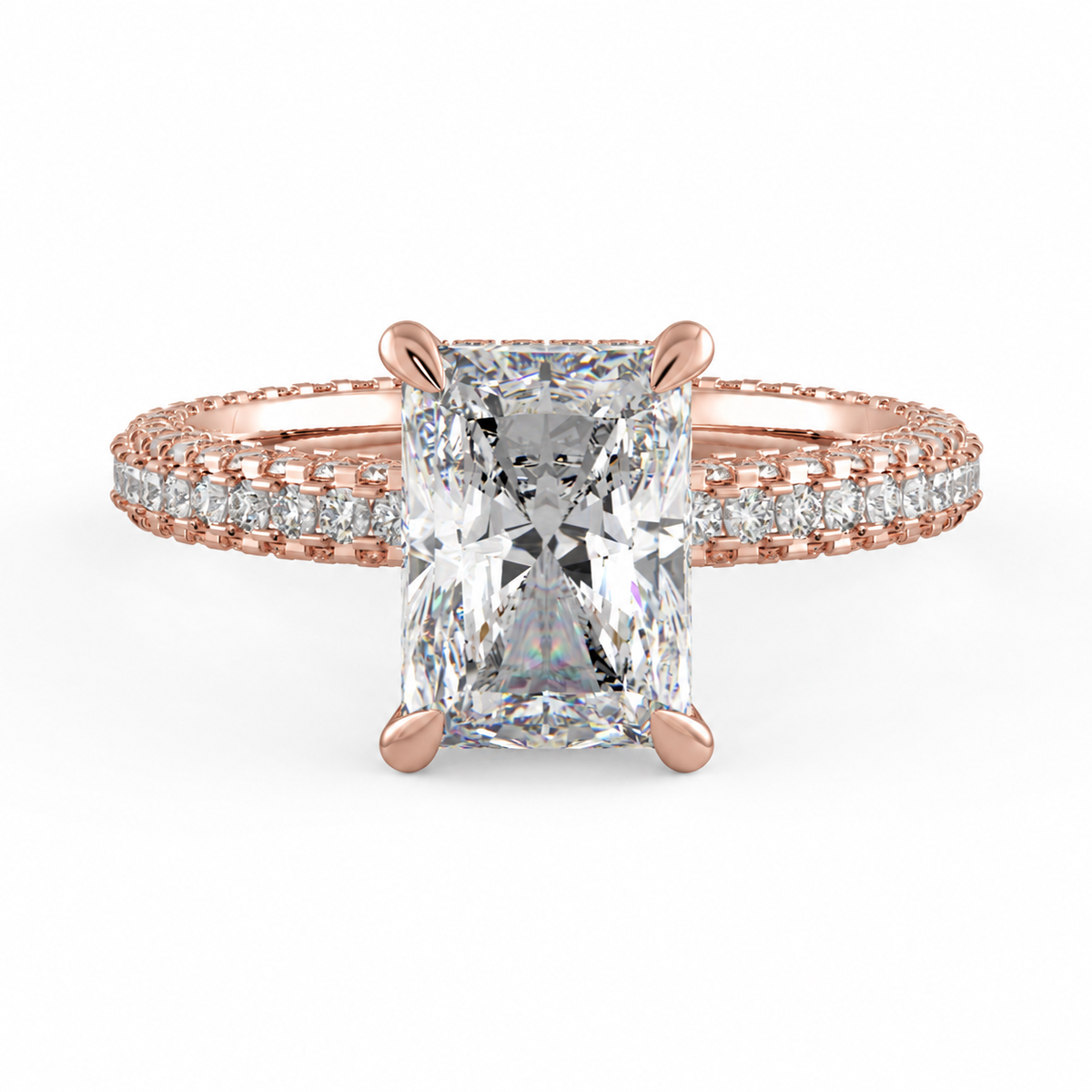 Olivia radiant engagement ring front view in rose gold