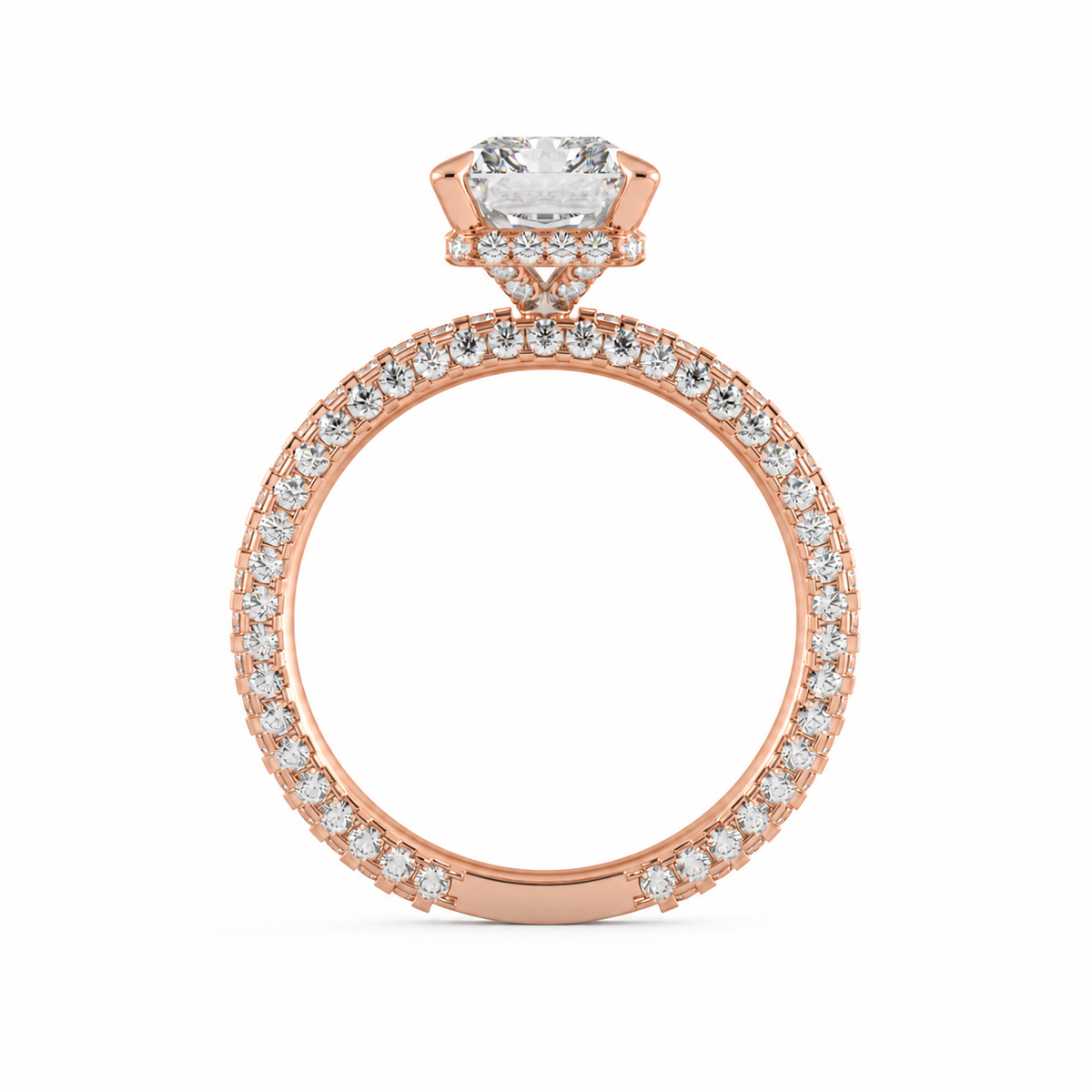 Olivia radiant engagement ring side profile in rose gold