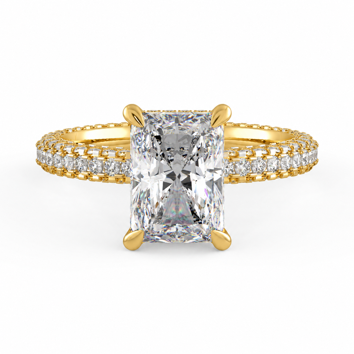 Olivia radiant engagement ring front view in yellow gold
