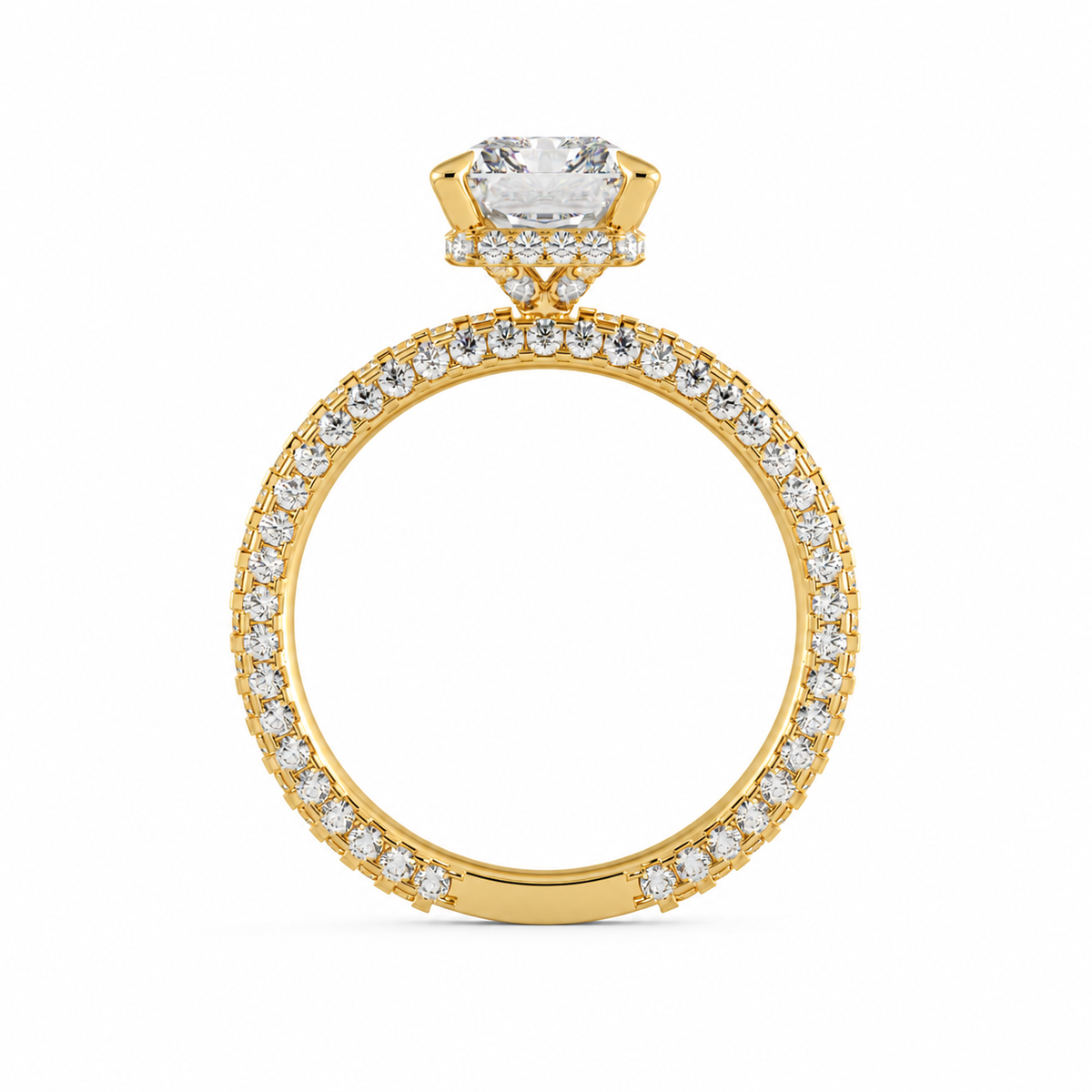Olivia radiant engagement ring side profile in yellow gold