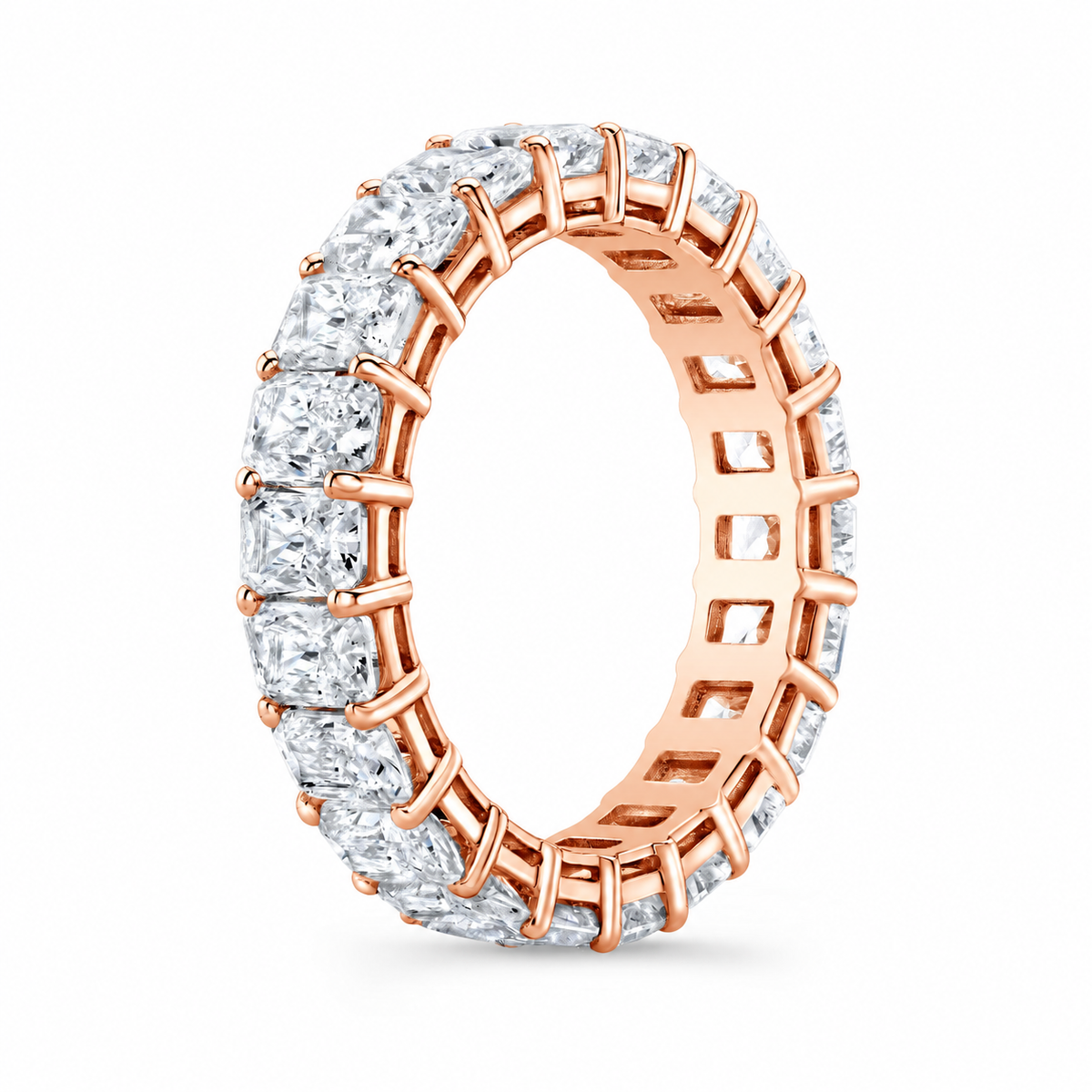Paige radiant diamond eternity band angle view in rose gold