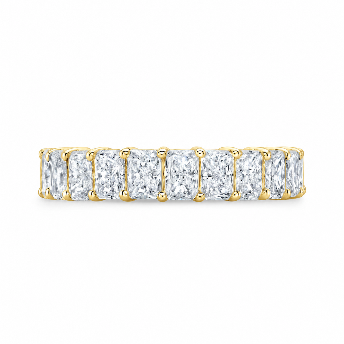 Paige radiant diamond eternity band front view in yellow gold