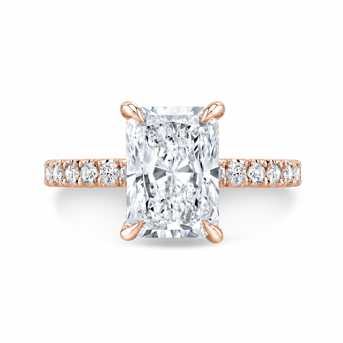Rebecca radiant lab-grown diamond engagement ring in rose gold – front view