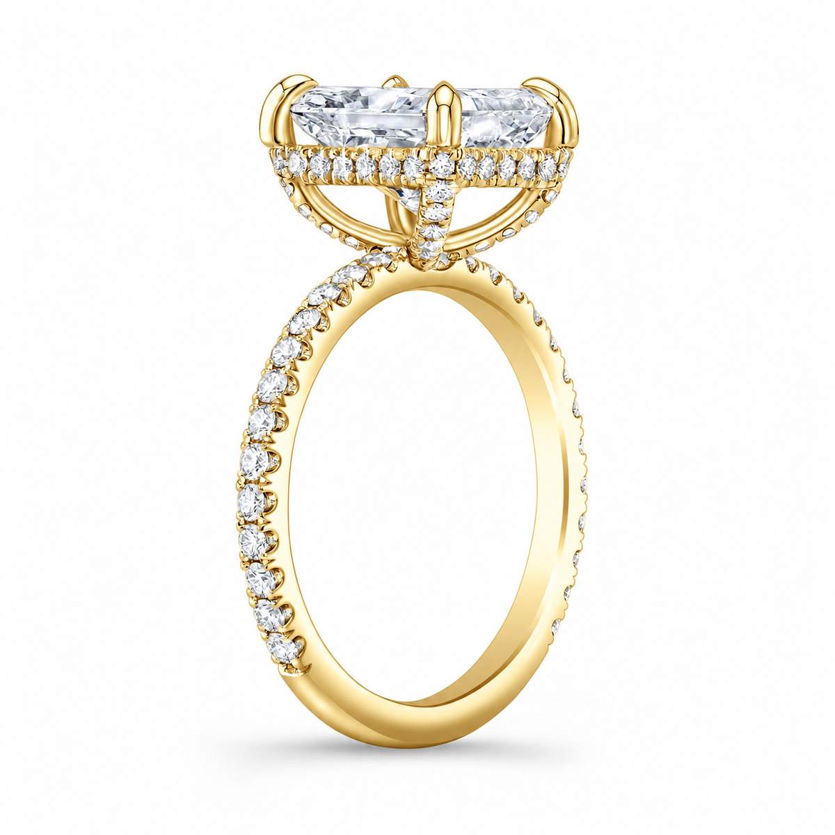 Rebecca radiant lab-grown diamond engagement ring in yellow gold – side view