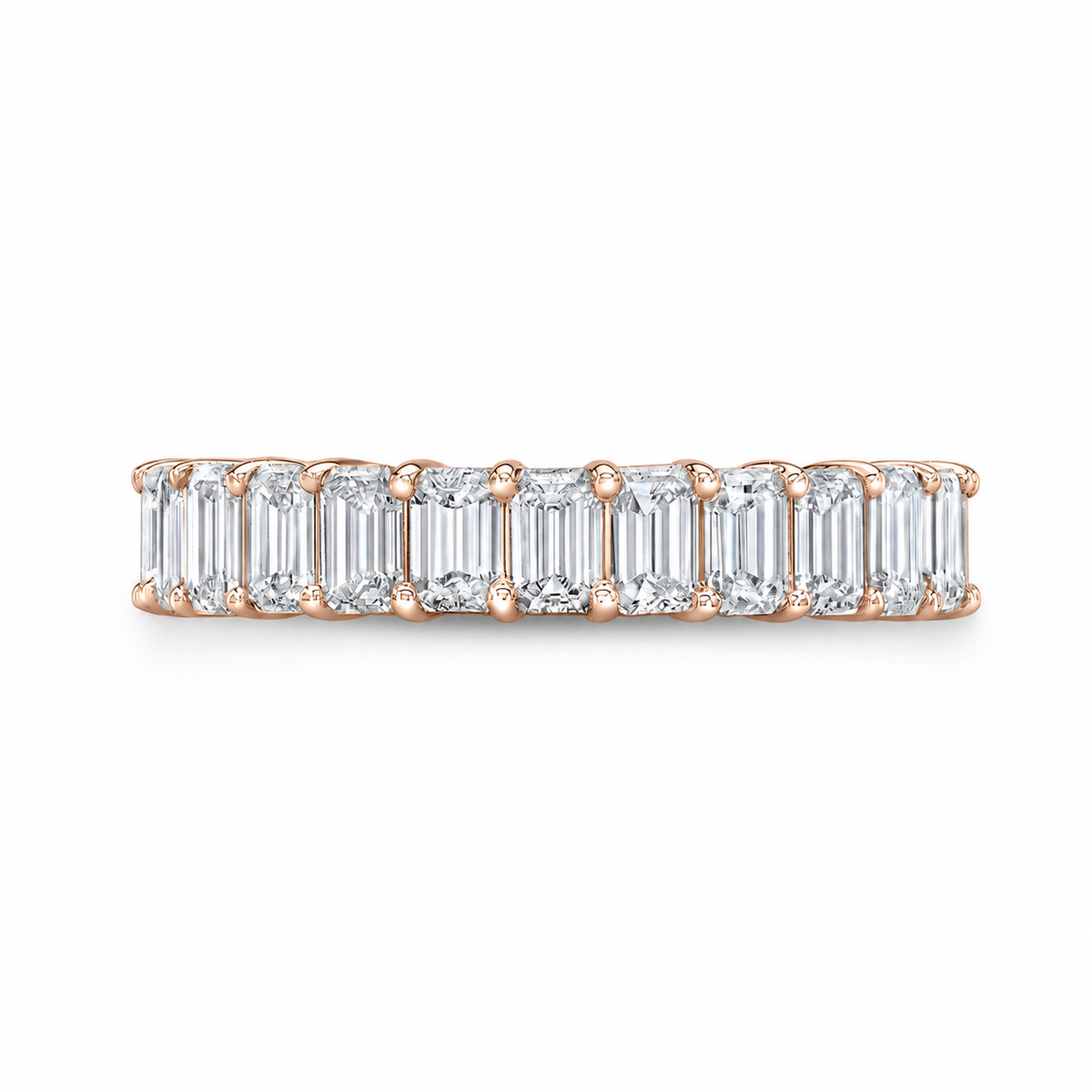Samantha emerald diamond eternity band front view in rose gold