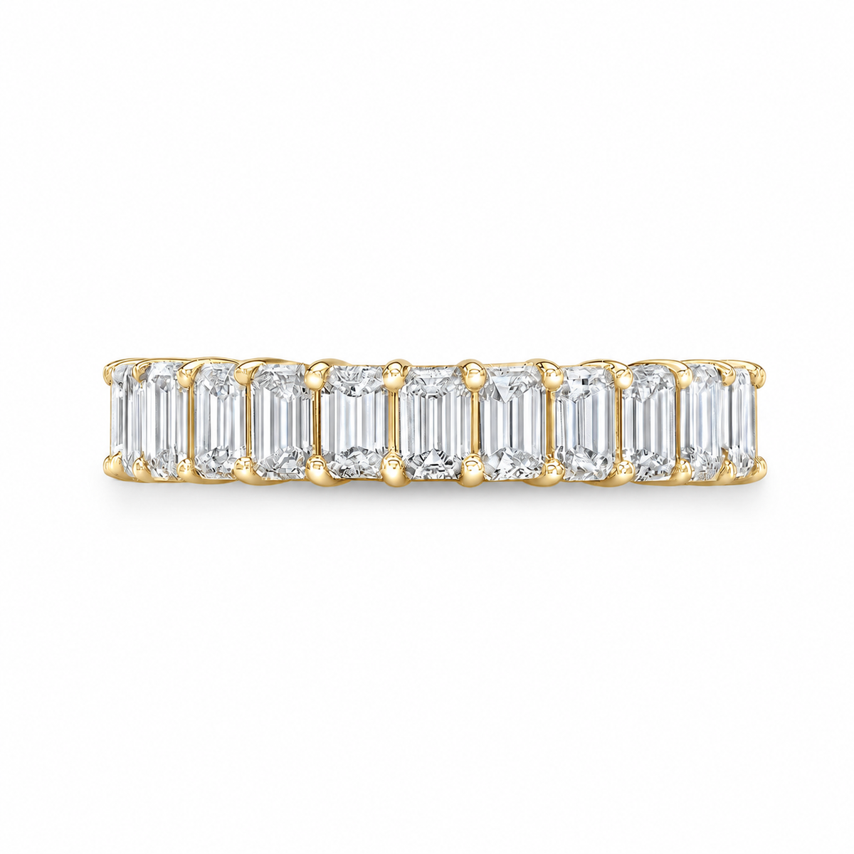 Samantha emerald diamond eternity band front view in yellow gold