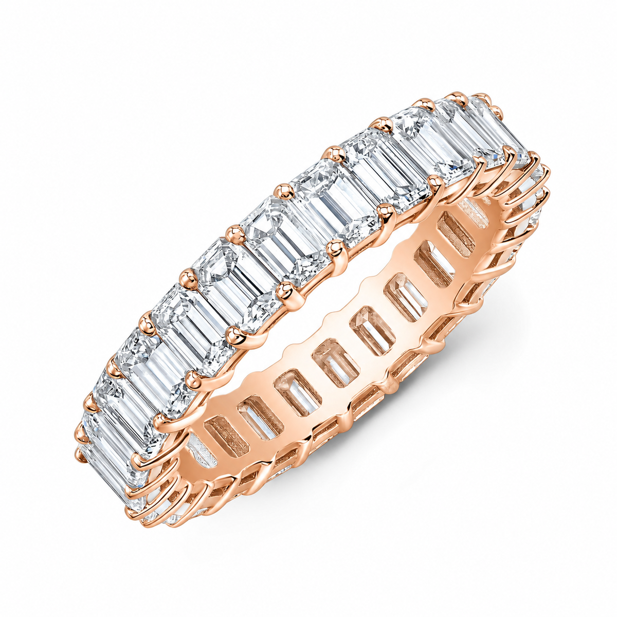 Samantha emerald diamond eternity band main view in rose gold