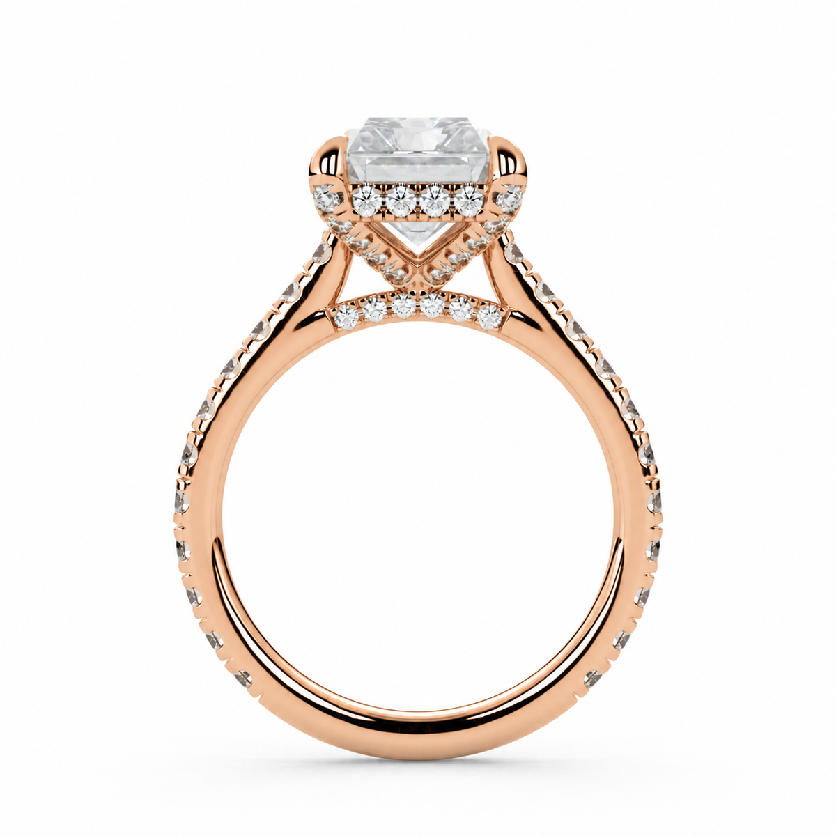 Sharon engagement ring side view in rose gold