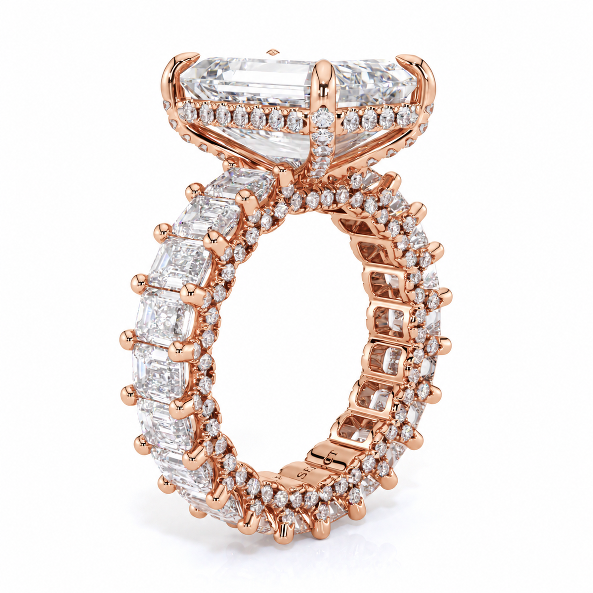 Vanessa engagement ring, rose gold, angled profile view