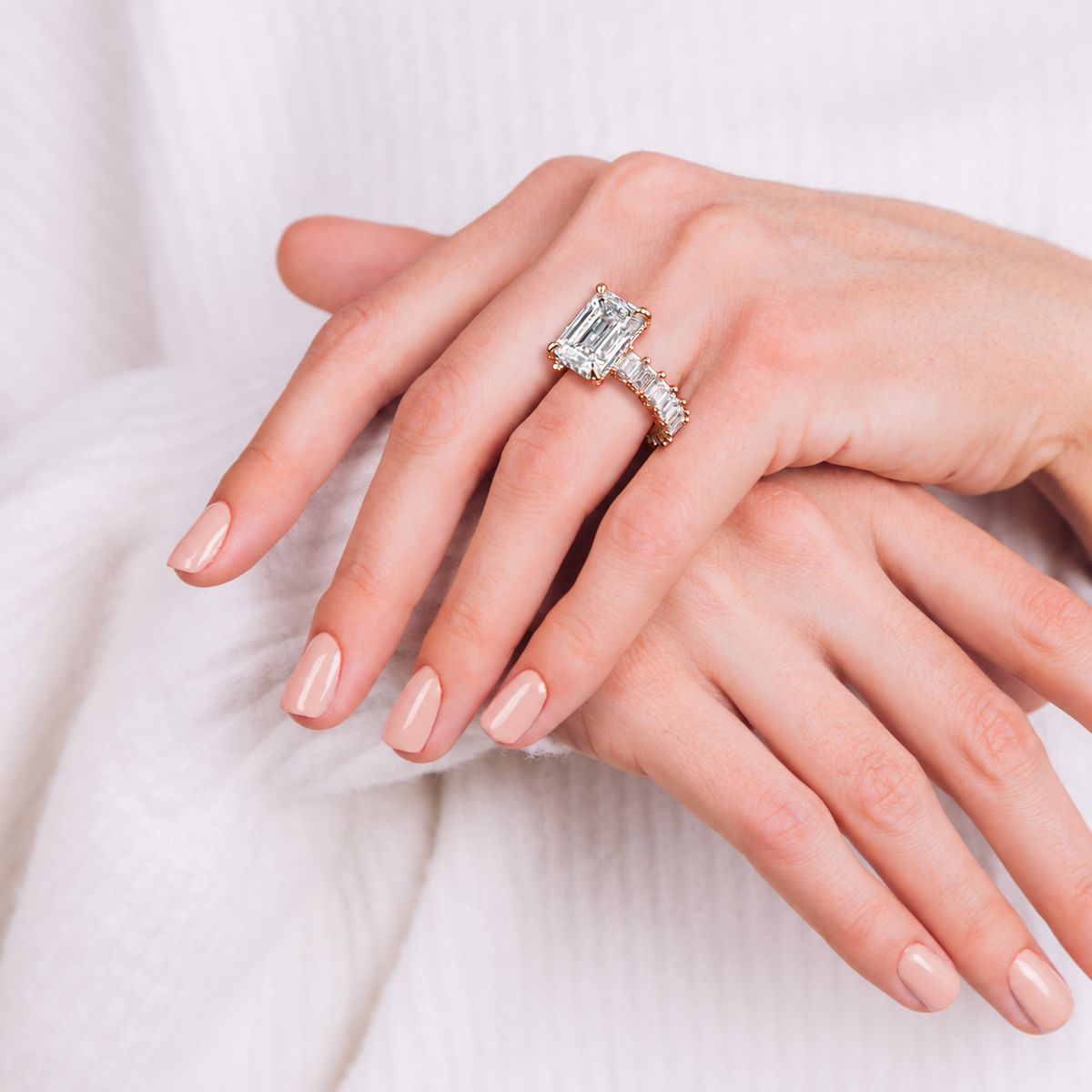 Vanessa engagement ring, rose gold, lifestyle view